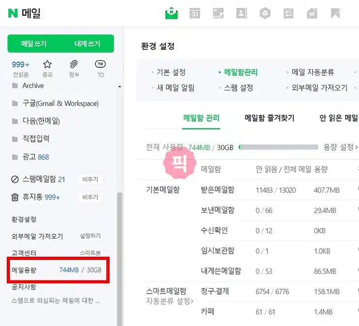 네이버 메일 용량 최대 30GB 까지 늘리는 방법