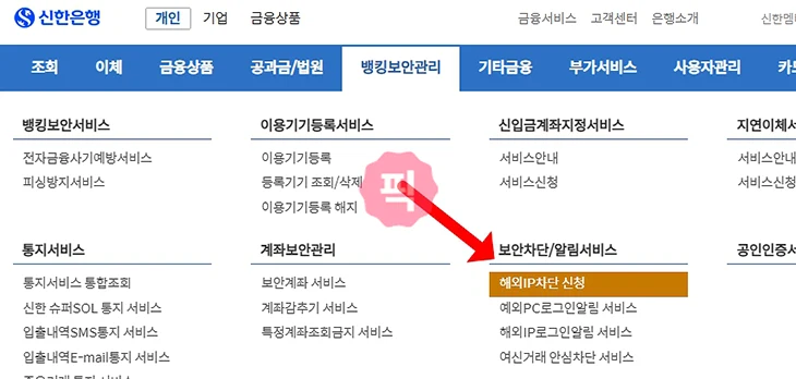 신한은행 해외IP차단 해제 방법, 해외에서 인터넷뱅킹 안 될 때