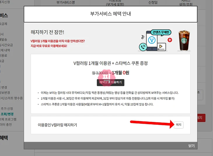 v컬러링 끄기 방법과 해지까지 정리