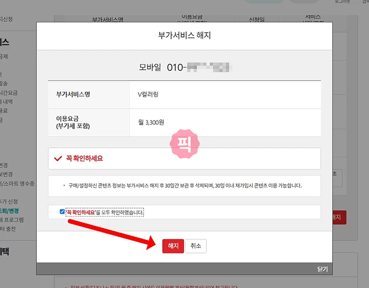 v컬러링 끄기 방법과 해지까지 정리